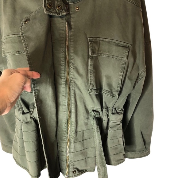 Gap Short Trench Coat Jacket Sz S Army Green Utility Tie Waist Casual Grunge - Picture 6 of 9